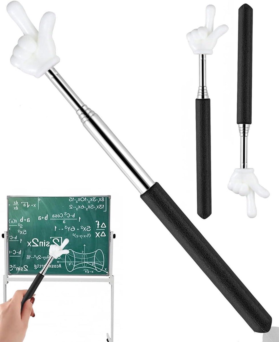 Telescopische wijzers - Uitschuifbare staven - Klaslokaal presenteren - Vingervormig design - Tot 68 cm - Zwart