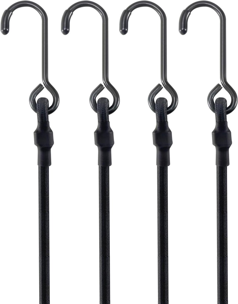 Heavy Duty Bungee Koorden - Zwarte Spanbanden - Vastzetten van Lading - Roestbestendige Stalen Haken - 5 Stuks 72 Inch