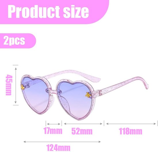 Hart Zonnebrillen Set - Meisjes Kinderen - Strand Feest - Gradient Effect - 2 Paren - Roze Paars van Hart — afbeelding 4