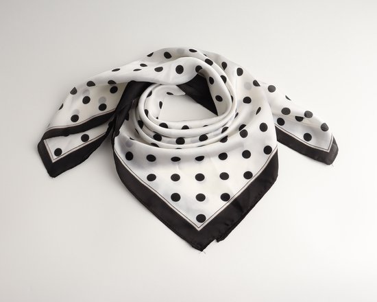 Niocle Bandana - Zwart wit - Stippen - Satijnlook - 70x70 Cm