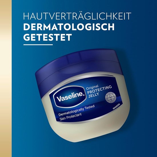 Vaseline Original Protecting Jelly, dermatologisch getest. "HAUTVERTRÄGLICHKEIT DERMATOLOGISCH GETESTET"