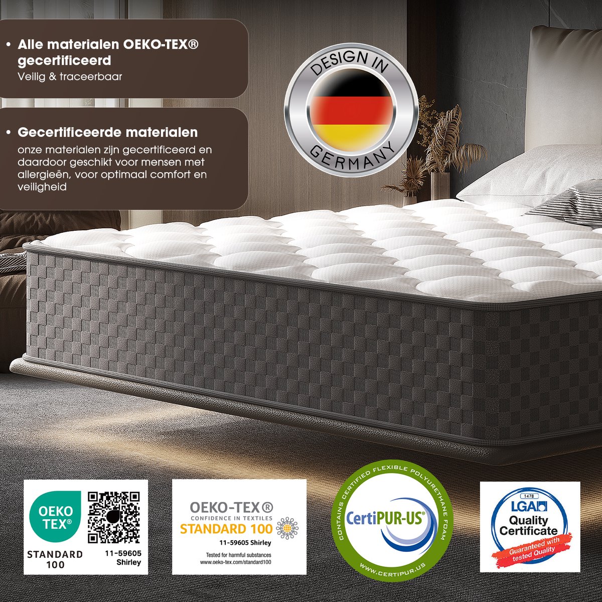Saikefy Matras 120x200 cm - 22cm - Pocketvering Matras - 7-Zones - Orthopedisch - Afritsbaar en wasbaar hoeslaken - Anti-Allergie - Traagschuim - Gemiddelde Stevigheid — afbeelding 2
