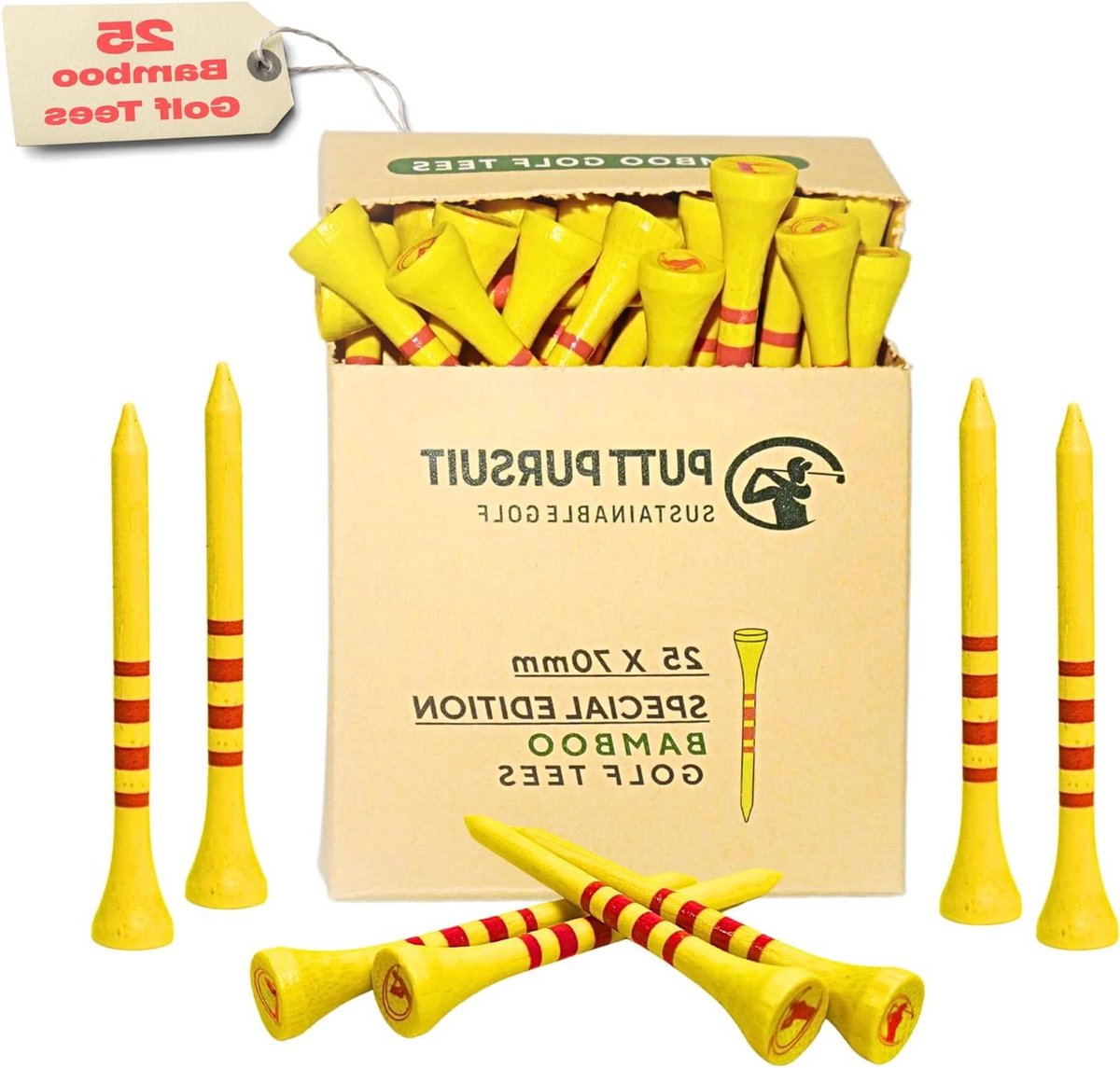 Golf Tees - Baan Accessoires - Golfspel Verbeteren - Speciale Editie Strepen - 25 Stuks 70mm - Geel Rood