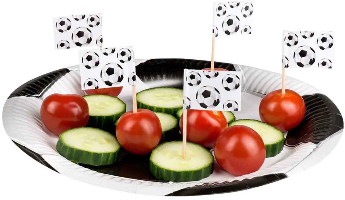 96 Cocktail prikkers met voetbal vlaggetje, Themafeest, EK, WK, Verjaardagsfeest.
