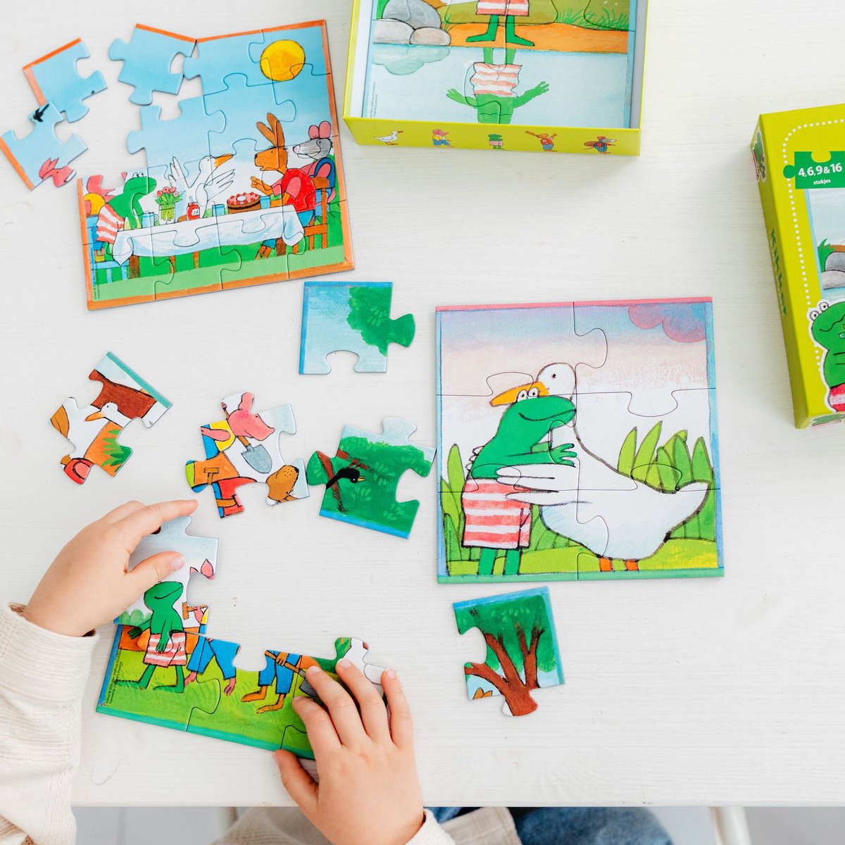 Kikker puzzel 4 in 1 educatief peuter speelgoed - kinderpuzzel 4x6x9x16 stukjes leren puzzelen - cadeautip puzzel 3 jaar en ouder - Bambolino Toys — afbeelding 6