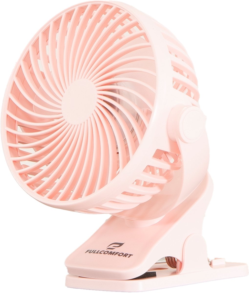 Fullcomfort A-Flow Clip-On Mini ventilator - Roze - USB ventilator - Draadloze ventilator - Oplaadbare ventilator - Kinderwagen Ventilator - Ventilator met klem - USB Oplaadbaar - Stil - Draaibaar - 3 Windsnelheden