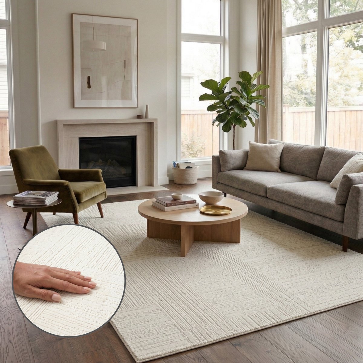 Oz Home Elyse Structure Vloerkleed Crème – Modern Reliëf & Blokstructuur – 160x230 cm – Laagpolig 10 mm – Duurzaam & Comfortabel - Exclusief Premium Tapijt