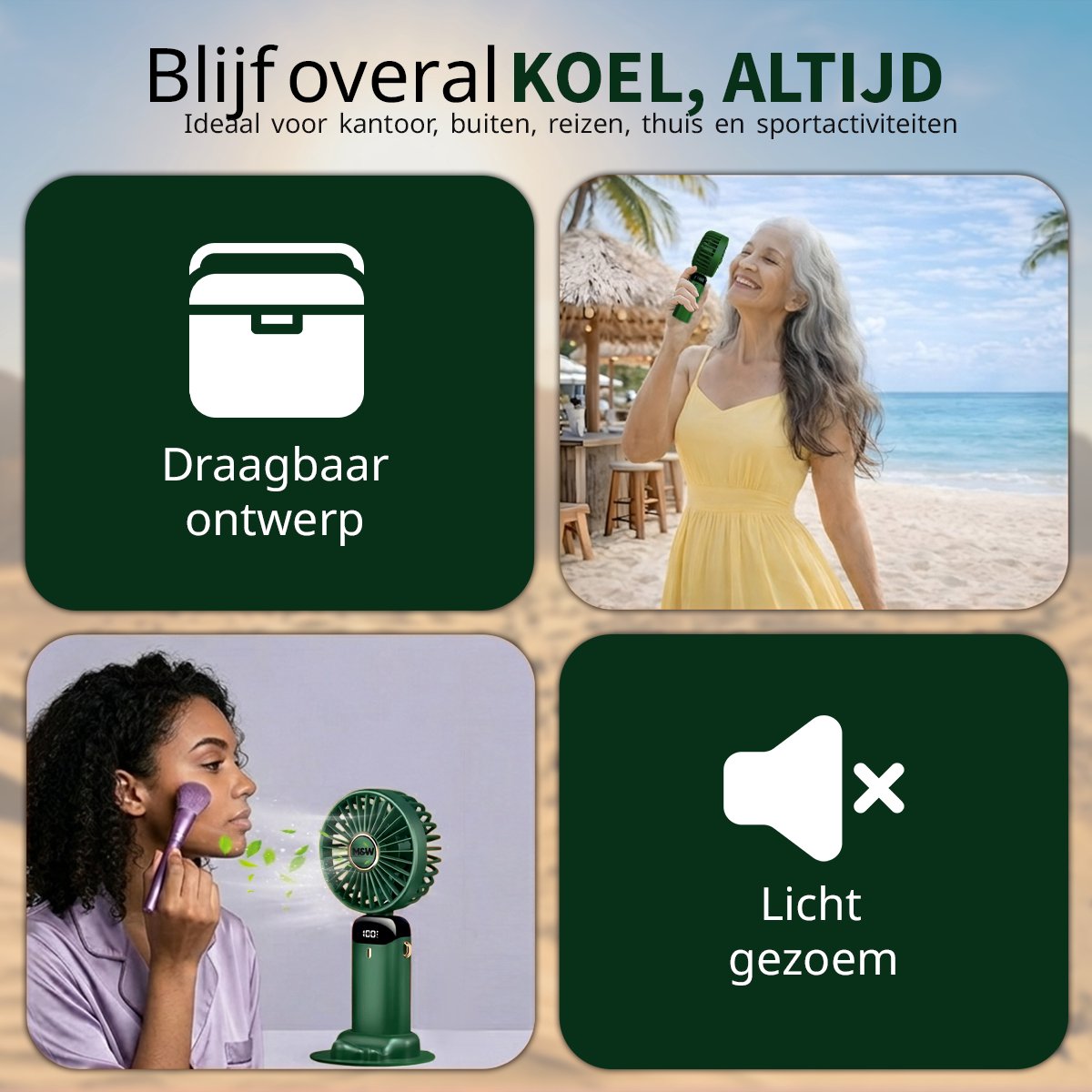 M&W Draagbare Hand Ventilator Hand Fan - Airco Verkoeling USB Ventilatoren - Handventilator Groen — afbeelding 4