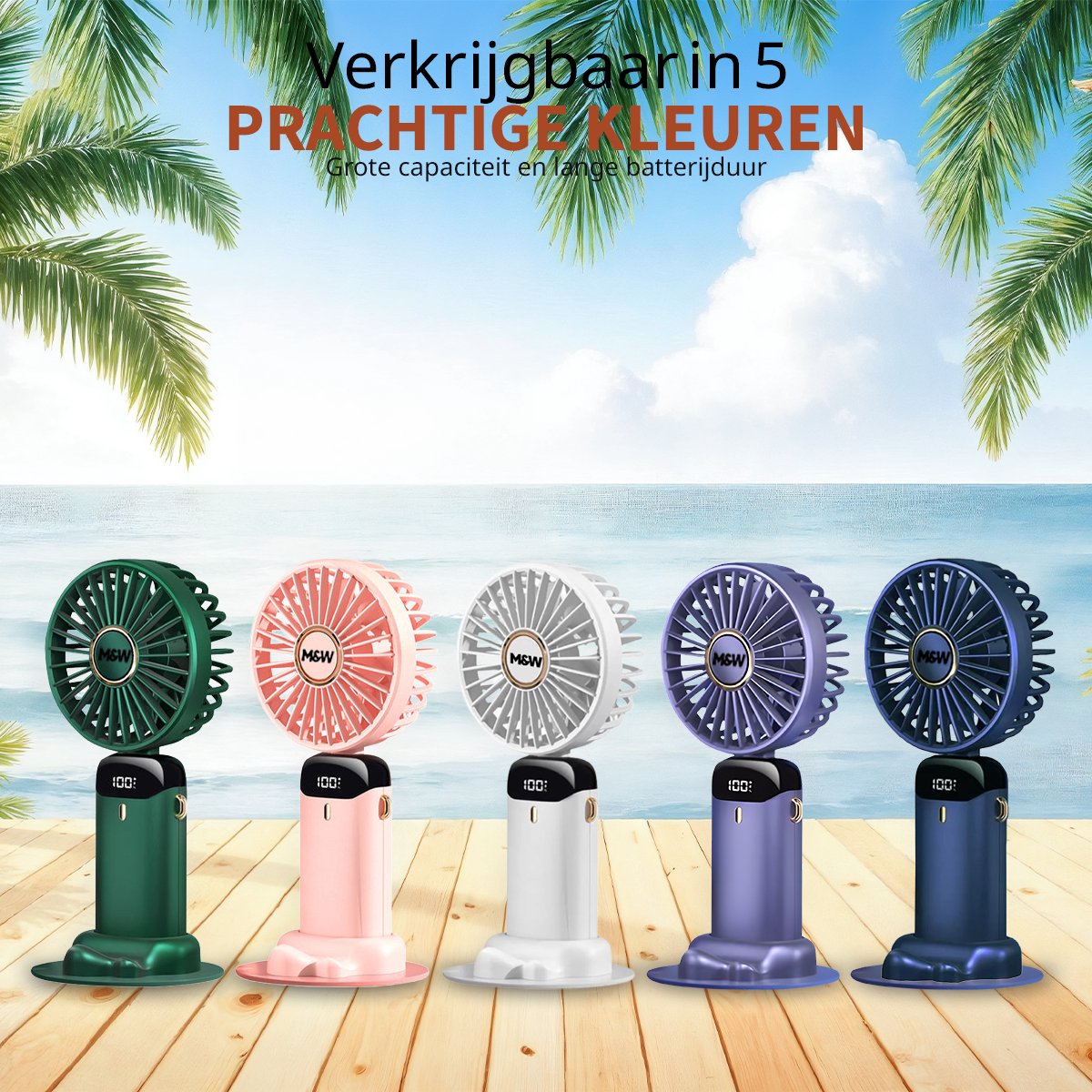 M&W Draagbare Hand Ventilator Hand Fan - Airco Verkoeling USB Ventilatoren - Handventilator Wit — afbeelding 3