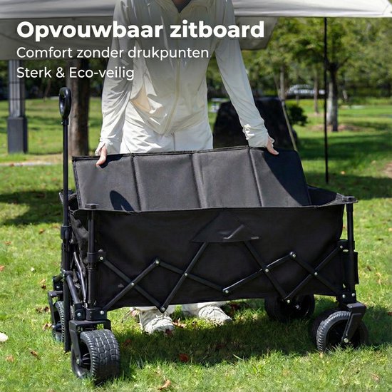 Bolderkar Opvouwbaar 135L - Extra Sterke Bolderwagen tot 150KG - Met Dubbele Rem & Telescopische Trekstang - Compact Inklapbare Strandkar met 360° Wielen - All-Terrain Trekkar voor Camping & Boodschappen - Bolderkarren Inclusief opbergtas - Zwart van Merkloos — afbeelding 4