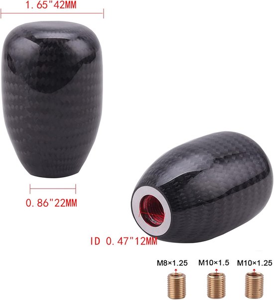 Schakelknop Auto - Versnellingspook Knop - Auto Interieur Upgrade - Echte Koolstofvezel - 6 cm Diep - Zwart van Merkloos — afbeelding 3