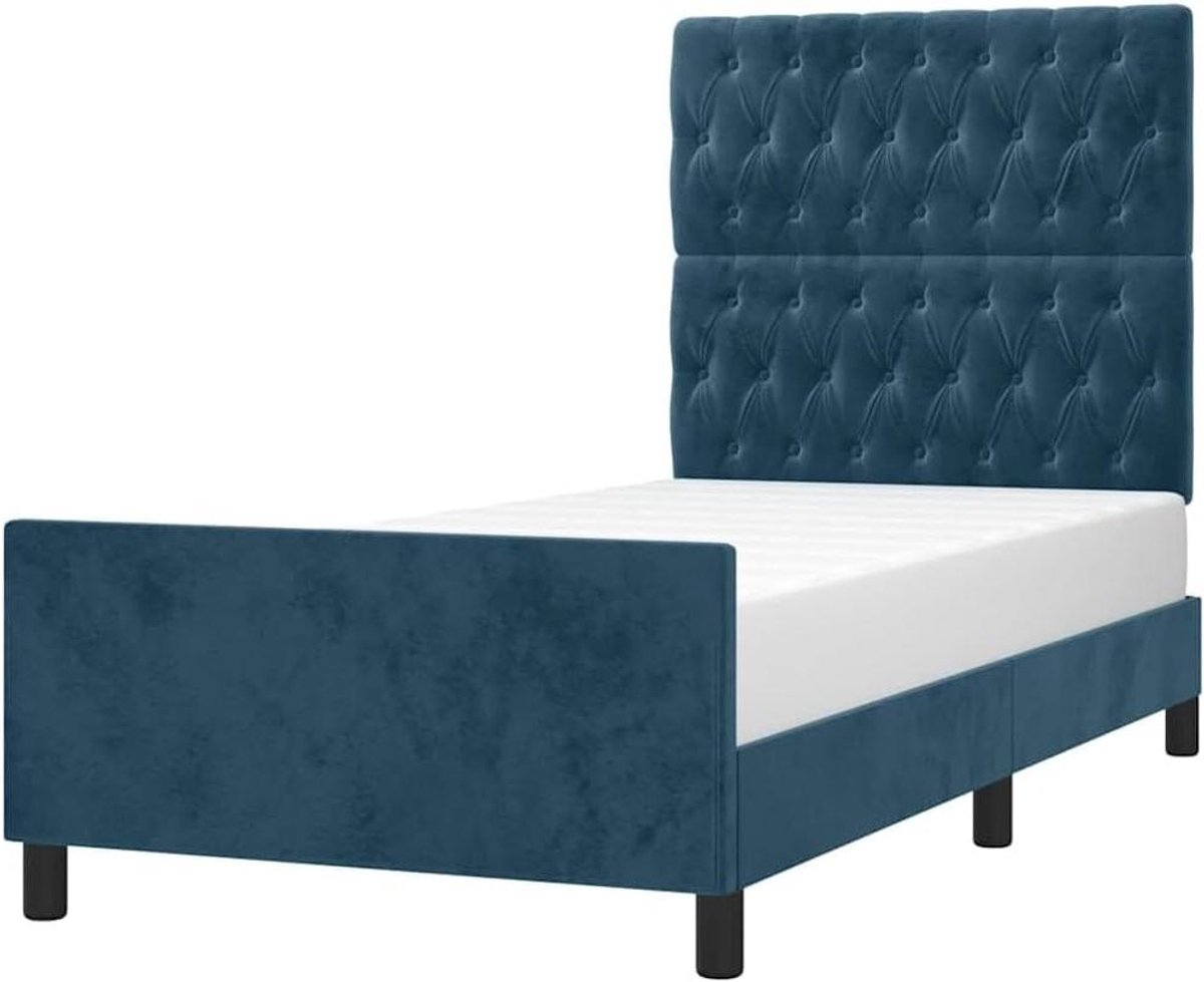 Bedframe met hoofdeinde - Ledikant slaapmeubel - Comfortabel slapen - Verstelbaar hoofdbord - 90x190 cm - Donkerblauw