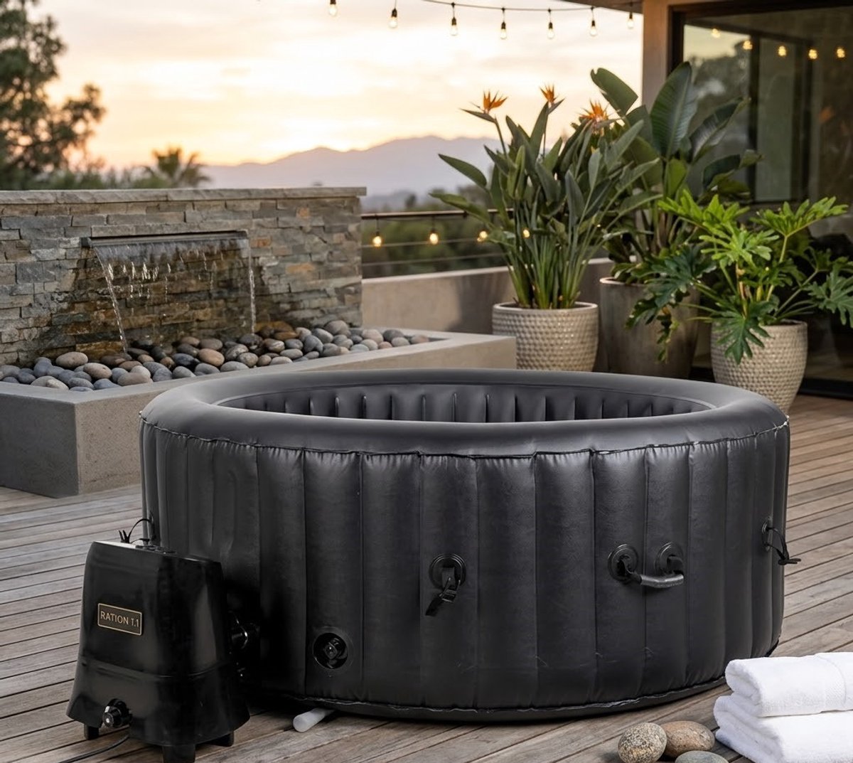 Luxe Opblaasbare Spa 180x180x65 cm – 4 Persoons Bubbelbad met 130 Jets & 800L Capaciteit – Zwart
