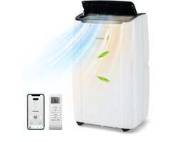COSTWAY 12000BTU Mobiele airconditioning met afvoerslang, 4-in-1 airconditioner met verwarming, ventilator en ontvochtiger, 24-uurs timer, slaapmodus, afstandsbediening en installatiekit voor ruimtes