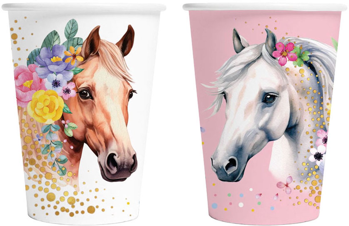 Papieren Bekers 210ml Paarden - 8st.