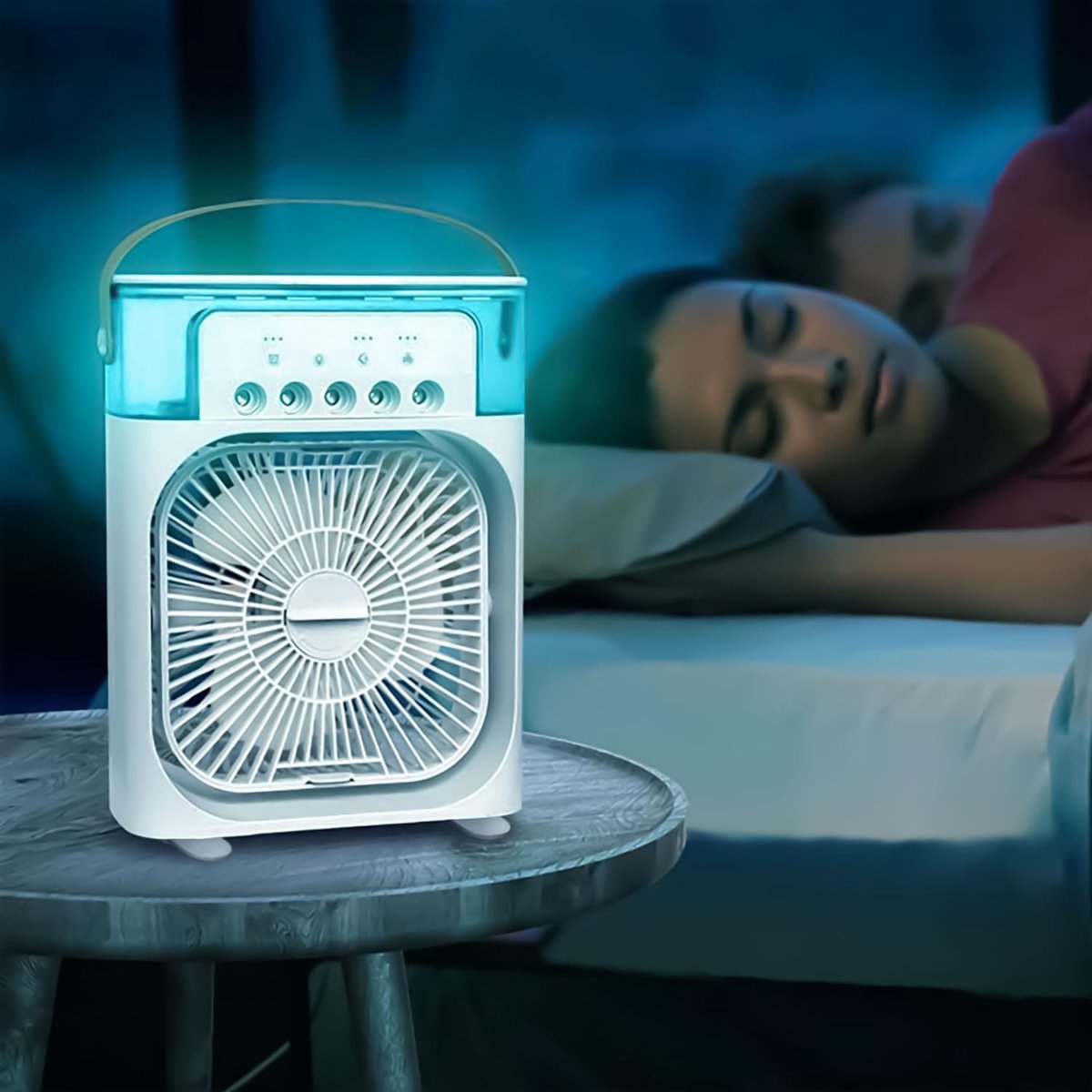 Luchtbevochtigende mistventilator - tafelventilator - stille handventilator - drie windsnelheden - LED-verlichting - compact en draagbaar - koele luchtstroom -Wit- 25,5 x 18,5 x 8 cm thumbnail 2