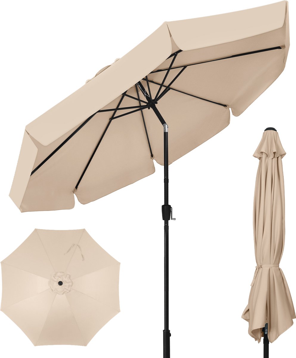 Puluomis - Parasol - Garden Stokparasol - Ø290 cm - 30° Kantelbaar - Waterdicht - UPF50+ - Met ruches - Beige