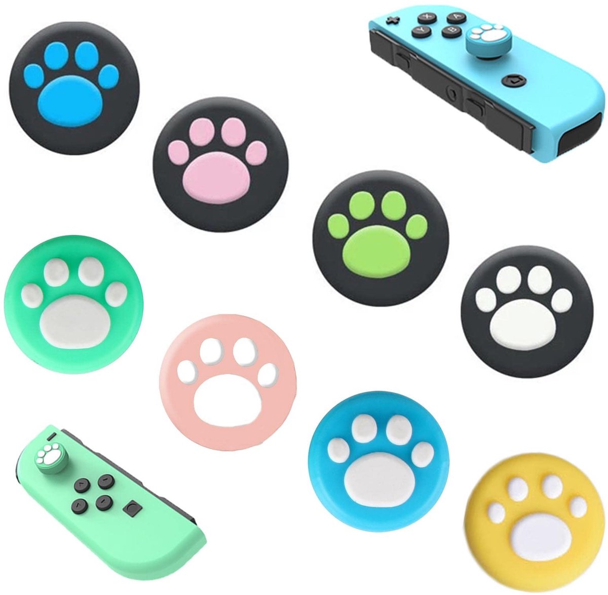 Dailygoods - Dailygoody - Siliconen joystick-doppen - Kattenthema - Antislip - Compatibel met Nintendo Switch - Verbeterde grip - 8 stuks