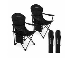 Recalma Campingstoel XXL - Opvouwbaar - Set van 2 - Hoge Rugleuning & Neksteun – Bekerhouder & Opbergvak – 120 kg – Visstoel Klapstoel – Incl. Draagtas – Zwart