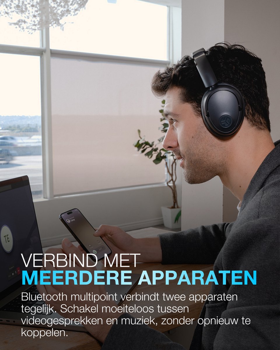 JLab Jbuds Lux ANC Draadloze Koptelefoon Bluetooth - Active Noise Cancelling Over Ear Hoofdtelefoon - 70 uur Batterijduur - Be Aware Audio - Multipoint - Aanpasbare Equalizer - Inklapbaar - Zwart — afbeelding 6