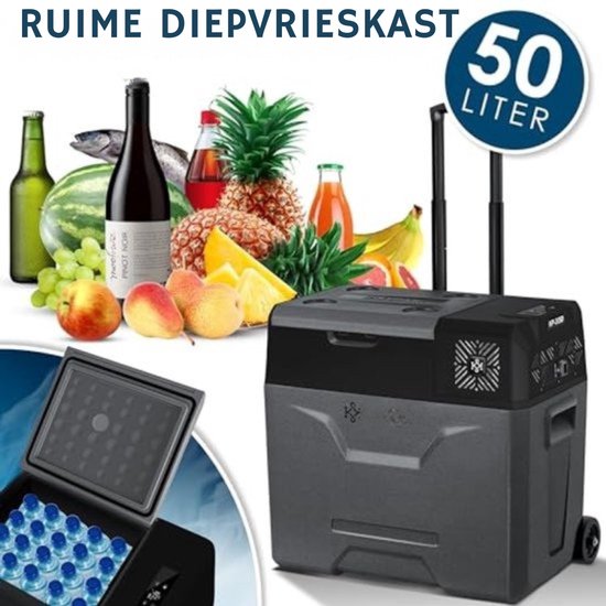 Thuys - Compressor Koelbox 50 Liter - Elektrische Vriezer met APP-bediening, 12/24V en 230V, telescopische stang, wielen, tot -20°C voor auto, camper, boot en camping - Antraciet van Thuys — afbeelding 4