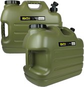 Faith Carp Tackle Waterjerrycan met Kraan - 25 Ltr - 2 Stuks - Groen Polyetheen - Watertank - Watercontainer - Watervat - Waterdispenser - Watertap - Met Tapkraantje