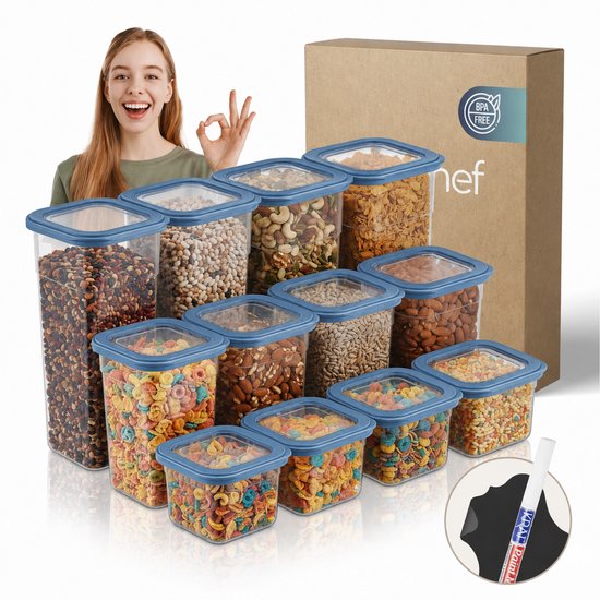 Ensemble de 12 boîtes de conservation carrées Soft Chef Viola (4 x 680 ml + 4 x 1 250 ml + 4 x 1 850 ml) en plastique sans BPA avec couvercles beiges – Boîtes de conservation hermétiques et lavables au lave-vaisselle