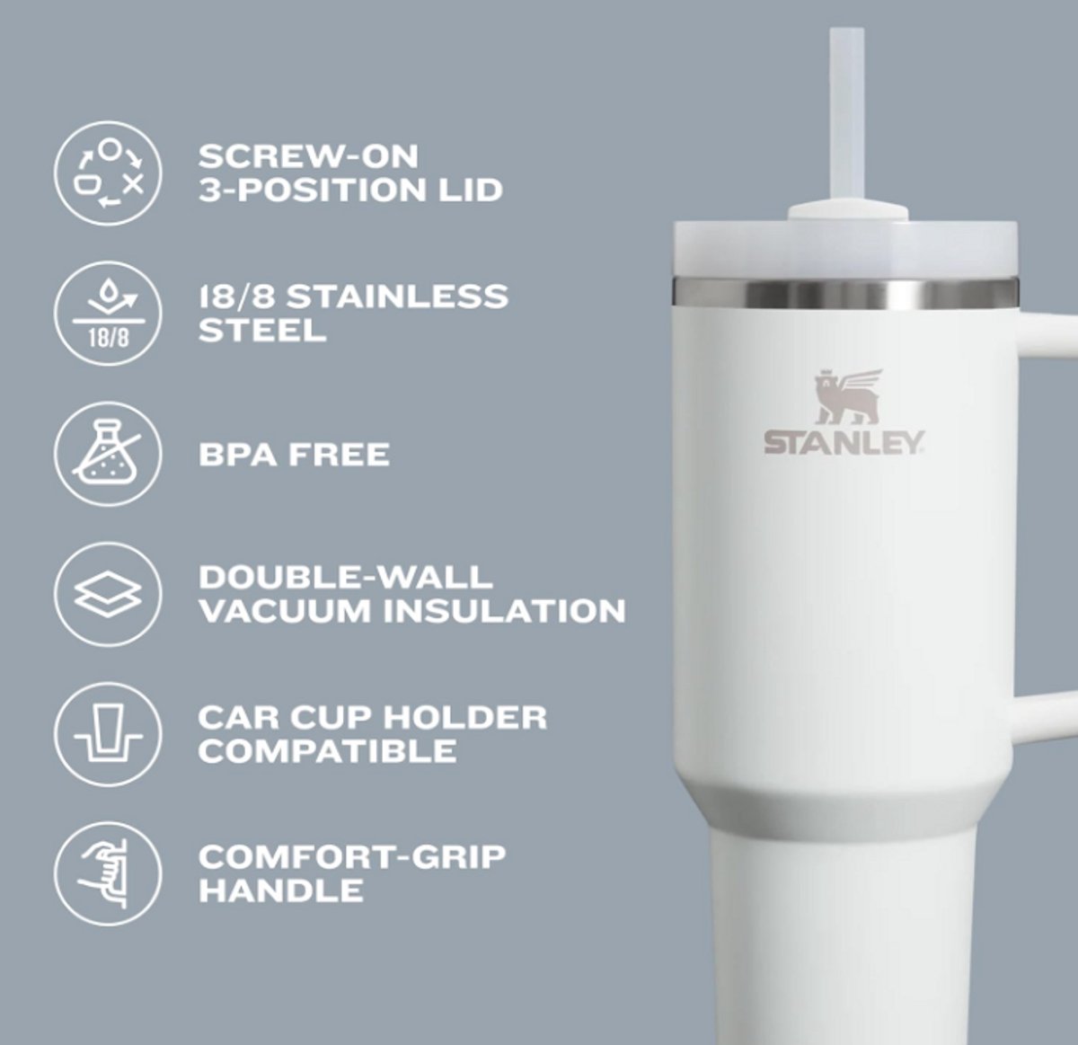 STANLEY Quencher ProTour Flip Straw Tumbler 20oz (Dried Pine) - Lekvrije Drinkbeker met Rietje & Handvat – RVS Geïsoleerd – BPA-vrij – Cupholder Geschikt – foto 4