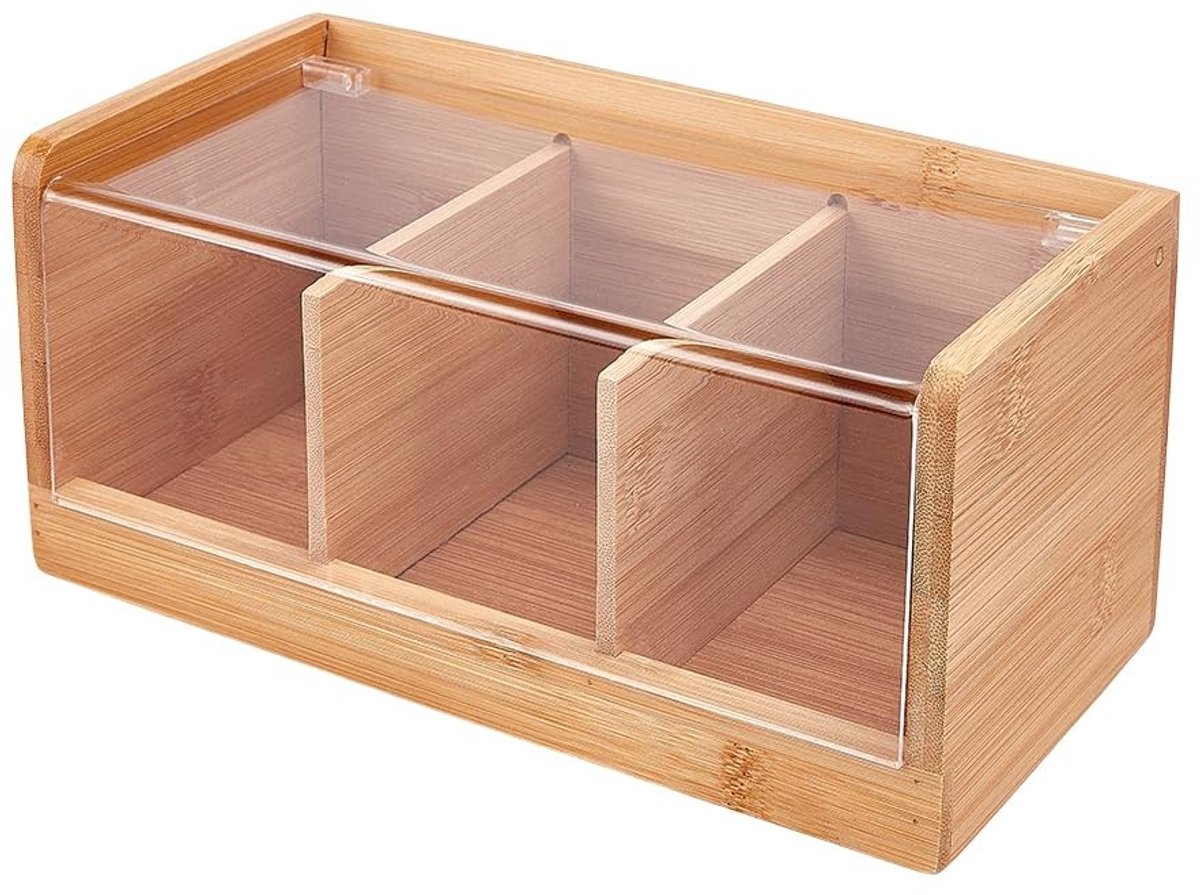 Dailygoods - Bamboe Theezakje Organizer met Transparant Deksel