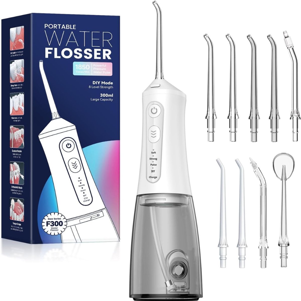 Irrigator Dental - Ultraprofessionele Waterflosser Met 6 Opzetstukken En Geavanceerde Drukregelaar Met 10 Standen – Apparaat Voor Het Verwijderen Van Tandplak – Wit – 650 Ml (WP-660EU)