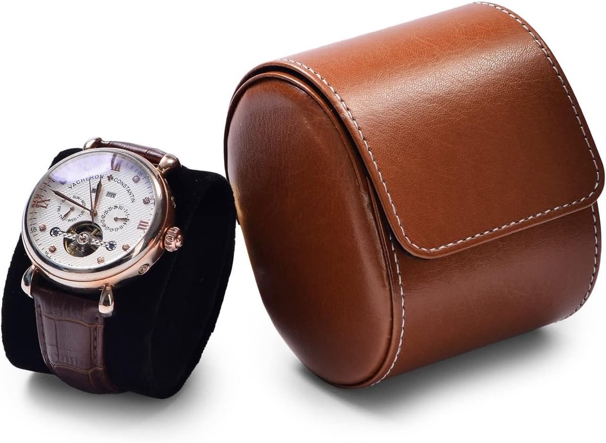 Leren horlogedoos, opbergdoos voor horloges, geschikt voor zowel mannen als vrouwen (bruin)