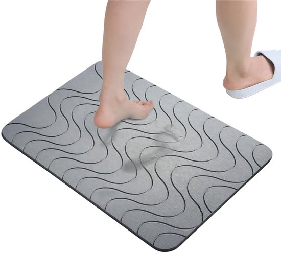 Vloermat - S - 30x40 cm - Mat met golvende textuur - Antislip & absorberende mat voor thuis, hotel en badkamer - Mat van diatomeeënaarde - Superabsorberend - Sneldrogende douchemat - Badkamervloermat