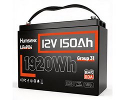 12V 150Ah LiFePO4-lithiumaccu – BCI Groep 31 – Ingebouwde 110A BMS – Deep Cycle-accu voor zonne-energie, campers, maritiem gebruik en off-grid toepassingen – 15.000+ levenscycli – Veilig en lichtgewicht – 150Ah Basismodel