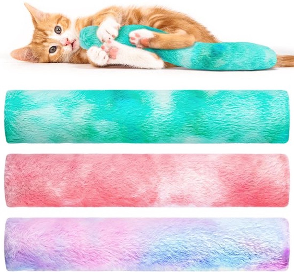 3-delige kattenkruid-kattenspeeltjes - Kattenspeeltjes met biologisch kattenkruid - Zacht, pluizig en rustgevend speeltje voor huisdieren - Meerkleurig
