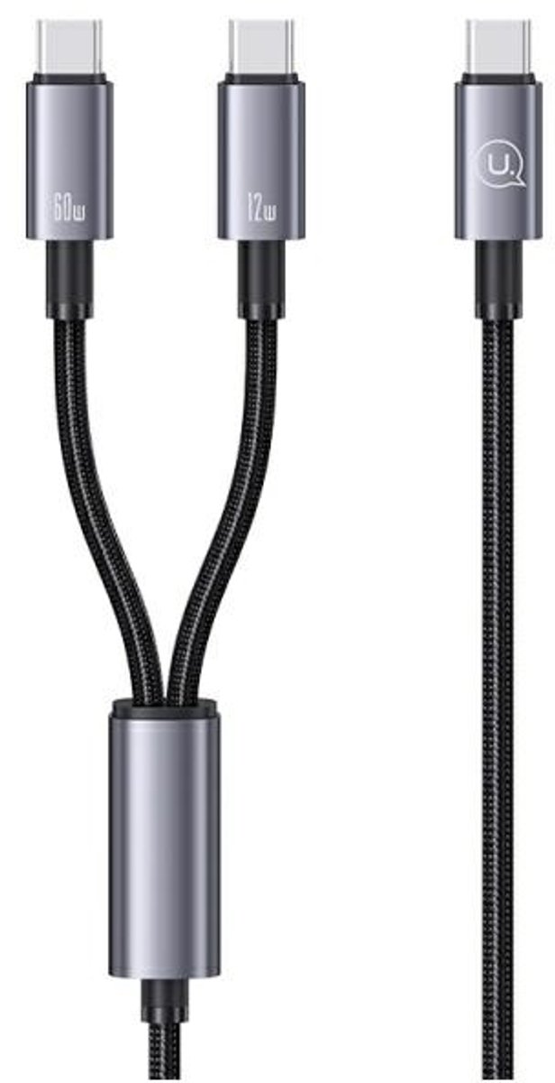 USAMS 2-in-1 USB-C-kabel 72W 1,2m aluminium - snel opladen en data