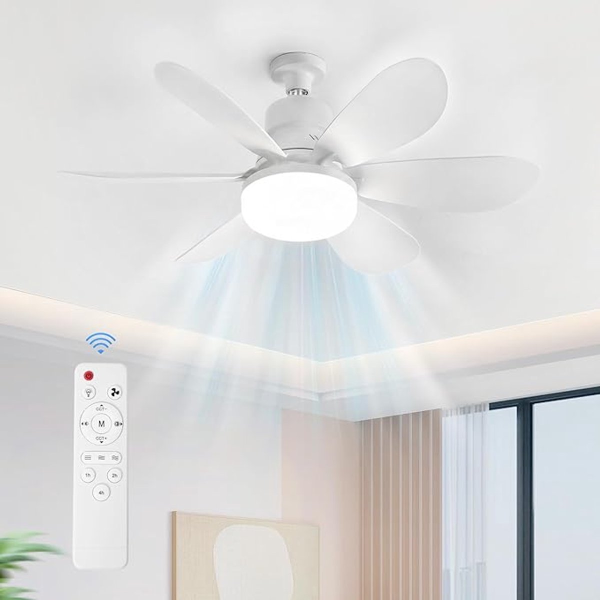 Verte Stille Plafondventilator met Verlichting | Lamp en Afstandsbediening - Wit - Woonkamer | Slaapkamer | Keuken