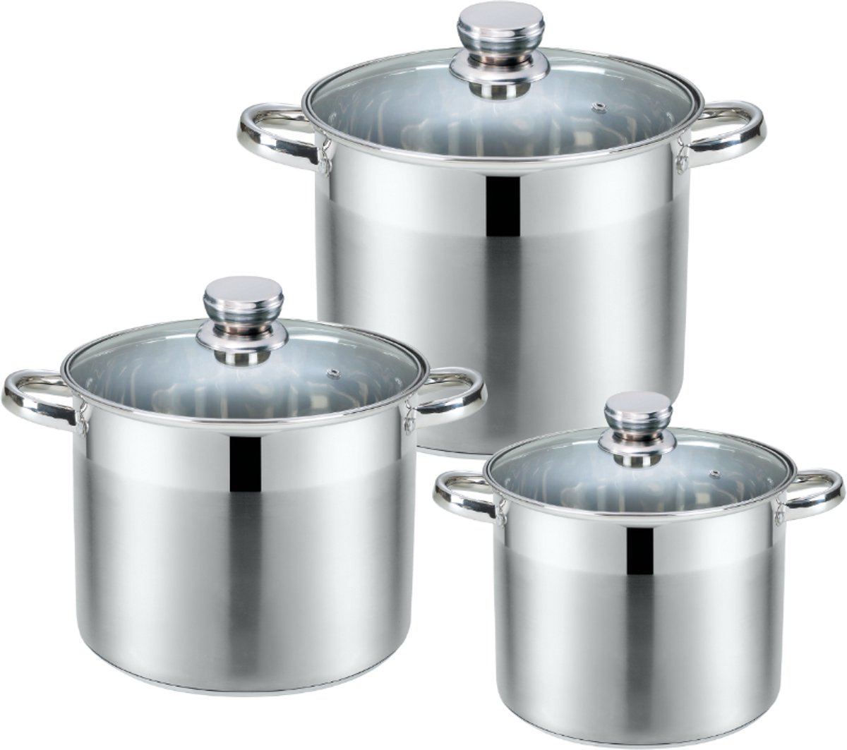 RVS Pannenset 3,5L / 5L / 6,5L – Kookpannen met Glazen Deksel – Ø18 / 20 / 22 cm