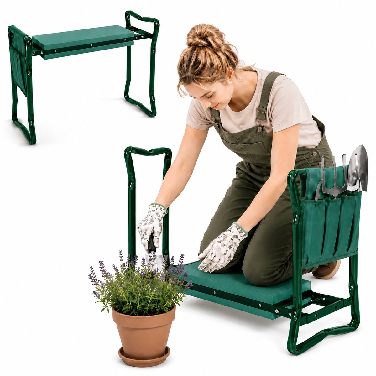 BOTC Kniebank-2-in-1 Tuinstoel-Opvouwbare tuingereedschapset en stevig ijzeren frame - Geschikt voor tuinieren, schoonmaken, kamperen en klussen-Groente