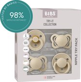 BIBS Speen, verpakking van 4 stuks. Proefpakket om uit te proberen. BPA-vrij, Ronde, symmetrische en anatomische speen. Natuurlijk rubberlatex, Gemaakt in Denemarken. 0+ maanden (Verpakking 4 stuks), Vanilla