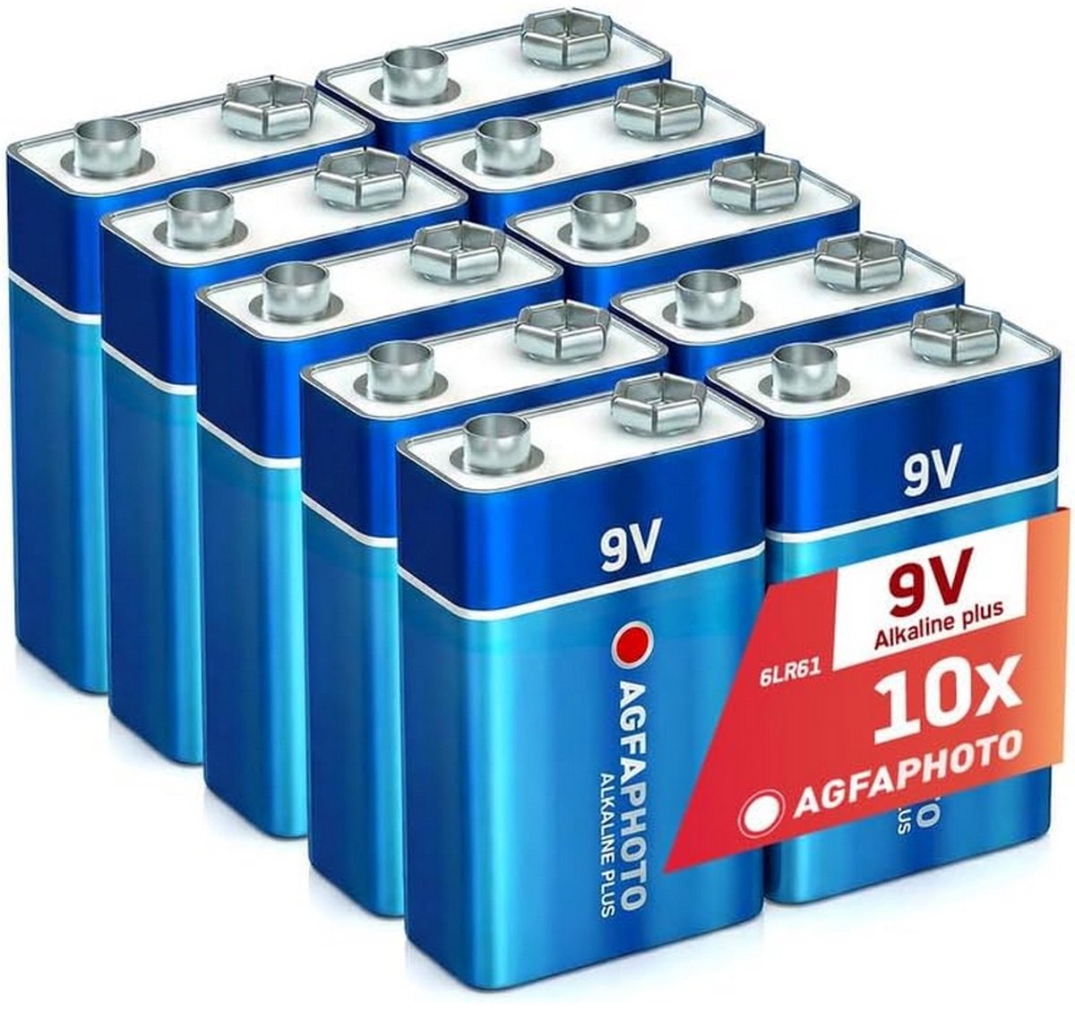AgfaPhoto Alkaline PLUS E-Block 6LR61 (9V, set van 10) – Lange levensduur