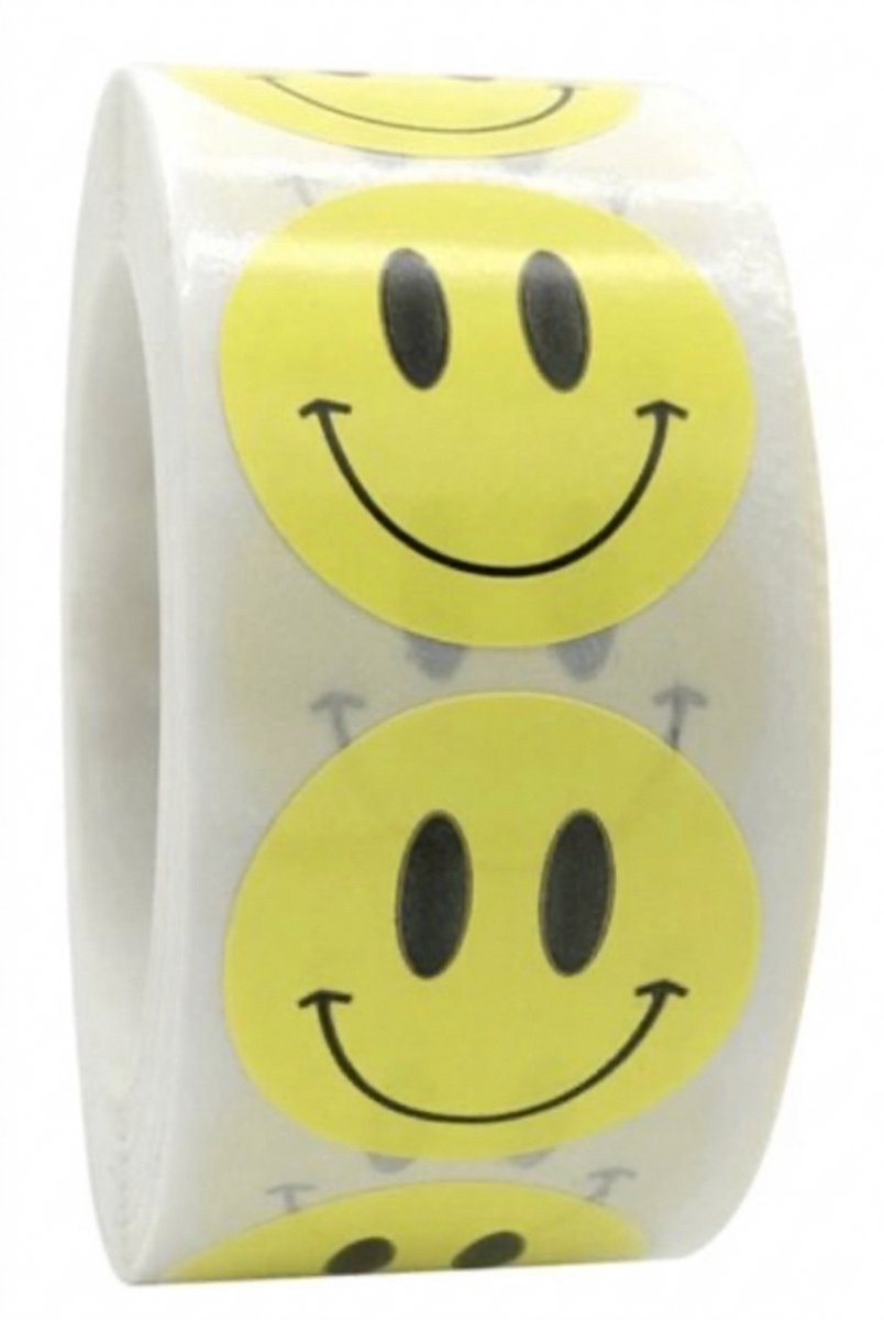 500 Stickers Smiley Op Een Rol - 2,5cm - Stickers Smiley - Label Smiley - Beloningsstickers - Stickers Kinderen - Sluitsticker - Sluitzegel - Blij - Geel - IXEN