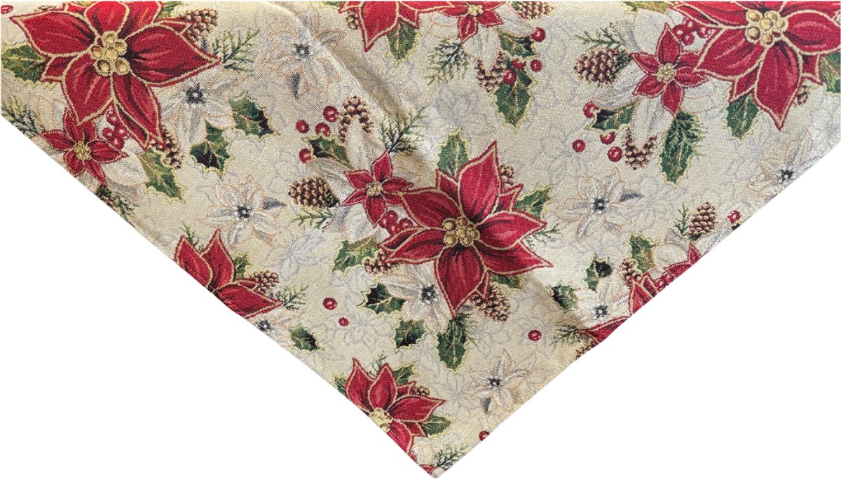 Tafelkleed - luxe gobelinstof - Kemi - Kerstroos - Kerst - Vierkant 100 cm