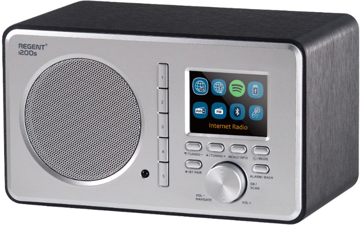 Ferguson Regent i200s Internet radio - podcasts - Spotify connect - BT - FM - DAB+ radio - USB MP3 - 2,4" TFT-kleurenscherm - donkergrijs