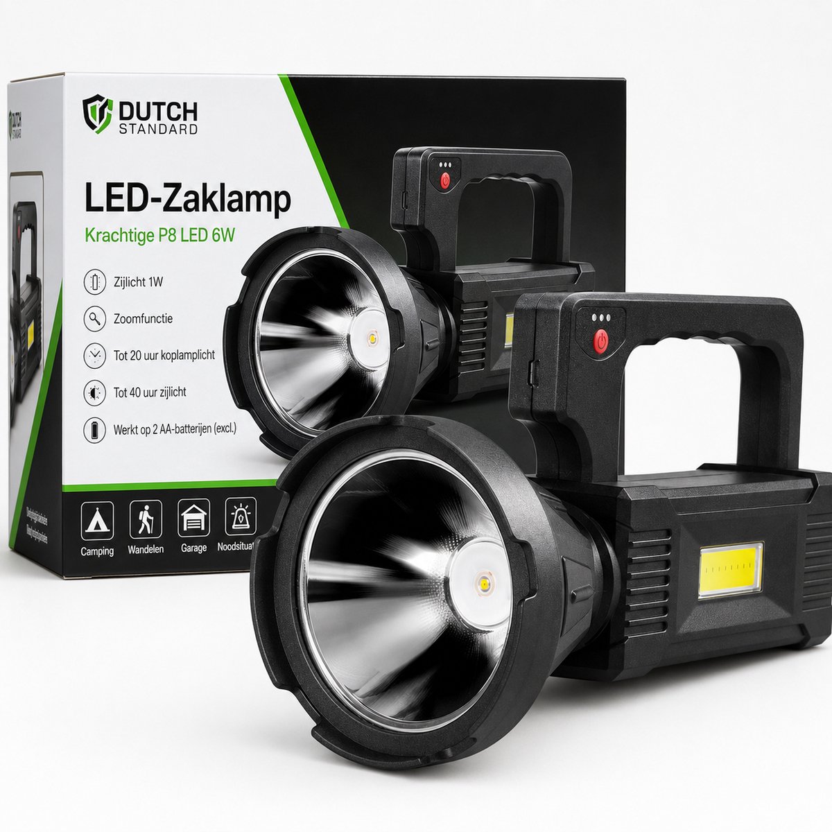 Krachtige Militaire Zaklamp – IP65 Waterdicht – Werkt op Batterijen – Voor Buiten & Noodpakket