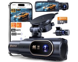 Dashcam Auto 4K 3 Kanaals - Voor, Achter en Interieur Camera - WiFi App - Nachtzicht - 64GB