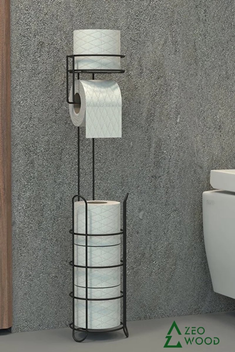 Zeo Wood - Wc Rolhouder Staand - Toiletrolhouder Staand - Reserverolhouder - Toiletrolhouder RVS