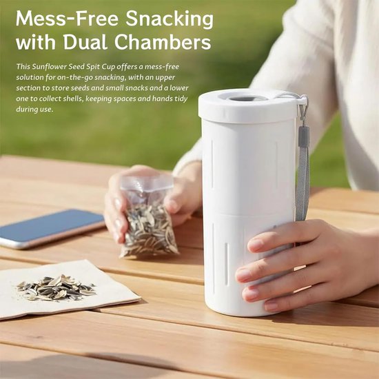 Draagbare Zonnebloempitten Beker met Afvalbakje - 2-in-1 Snack Beker voor Auto, Reizen en Sport - Groen - Ideaal voor Pistachenootjes en Zaden — afbeelding 2