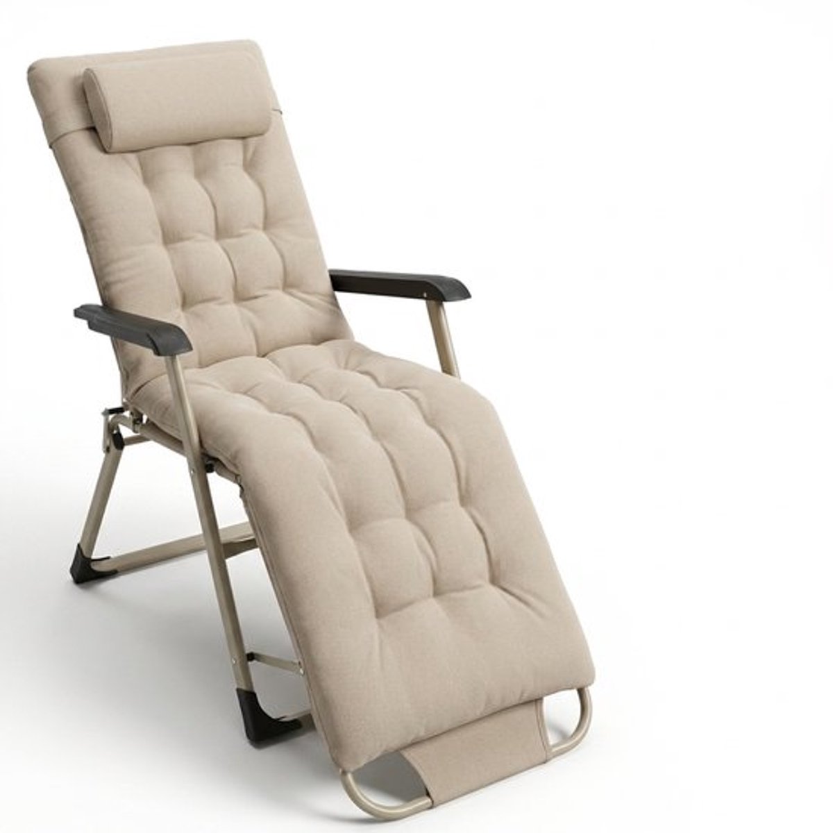 Ligstoel Tuin - Opvouwbare Verstelbare Tuinstoel - 3 Standen - Relaxstoel met Hoofdsteun - 120 kg Belasting - Beige