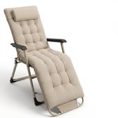 Ligstoel Tuin - Opvouwbare Verstelbare Tuinstoel - 3 Standen - Relaxstoel met Hoofdsteun - 120 kg Belasting - Beige