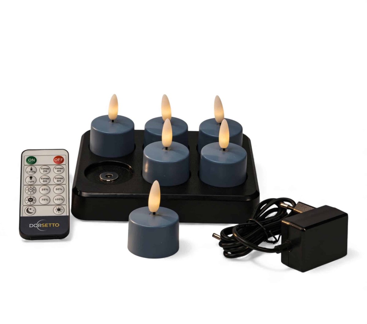 Led waxinelichtjes Stone Bleu, tot 400 uur brandduur, 6 stuks, met afstandsbediening